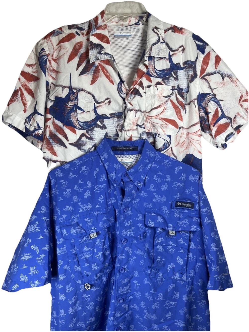 Lot Of 2 Columbia PFG Fishing Shirt Mens Small Blue Button Down Vented Marlin